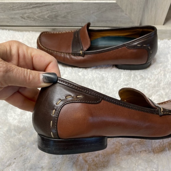 -Vintage H.S. Trask Classic Brown Tan Two Tone Leather Slip On Penny Loaf… - Picture 9 of 12